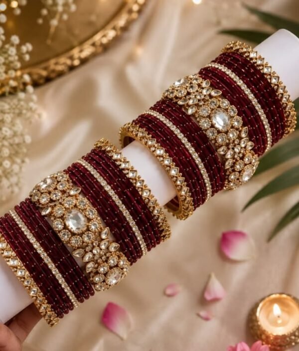 Golden Bangles with red velvet Chooda set